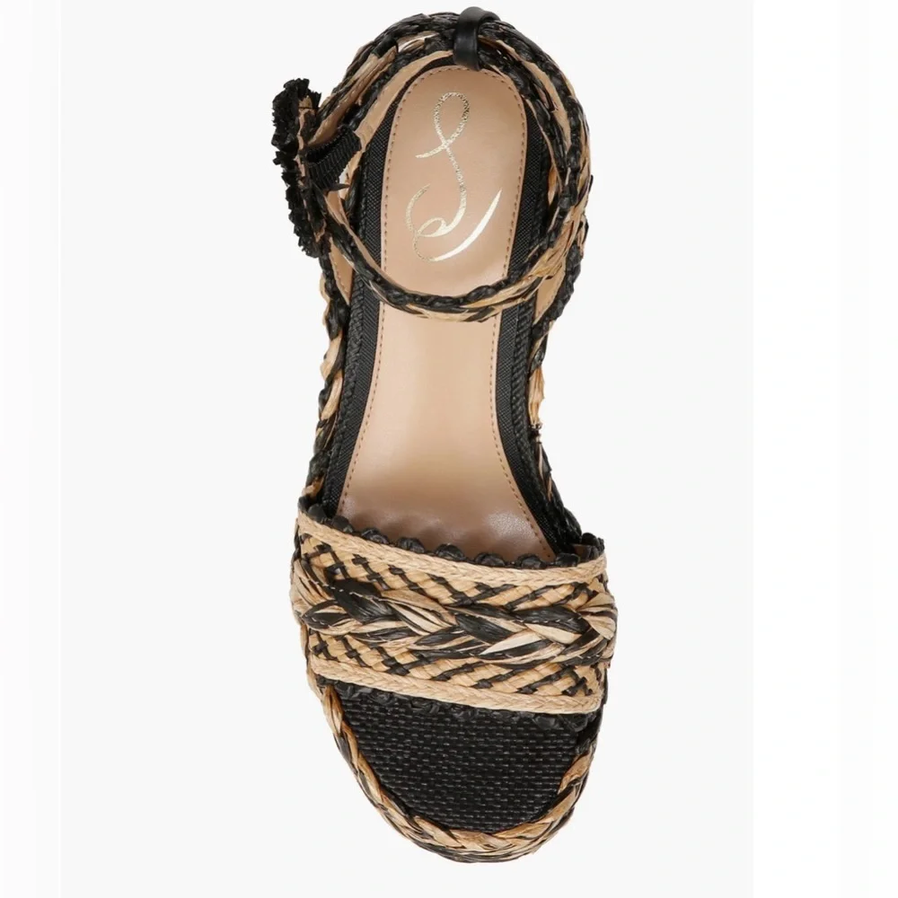 Sam Edelman Iliana Woven Platform Ankle-Strap Sandals Black & Natural Size 9.5